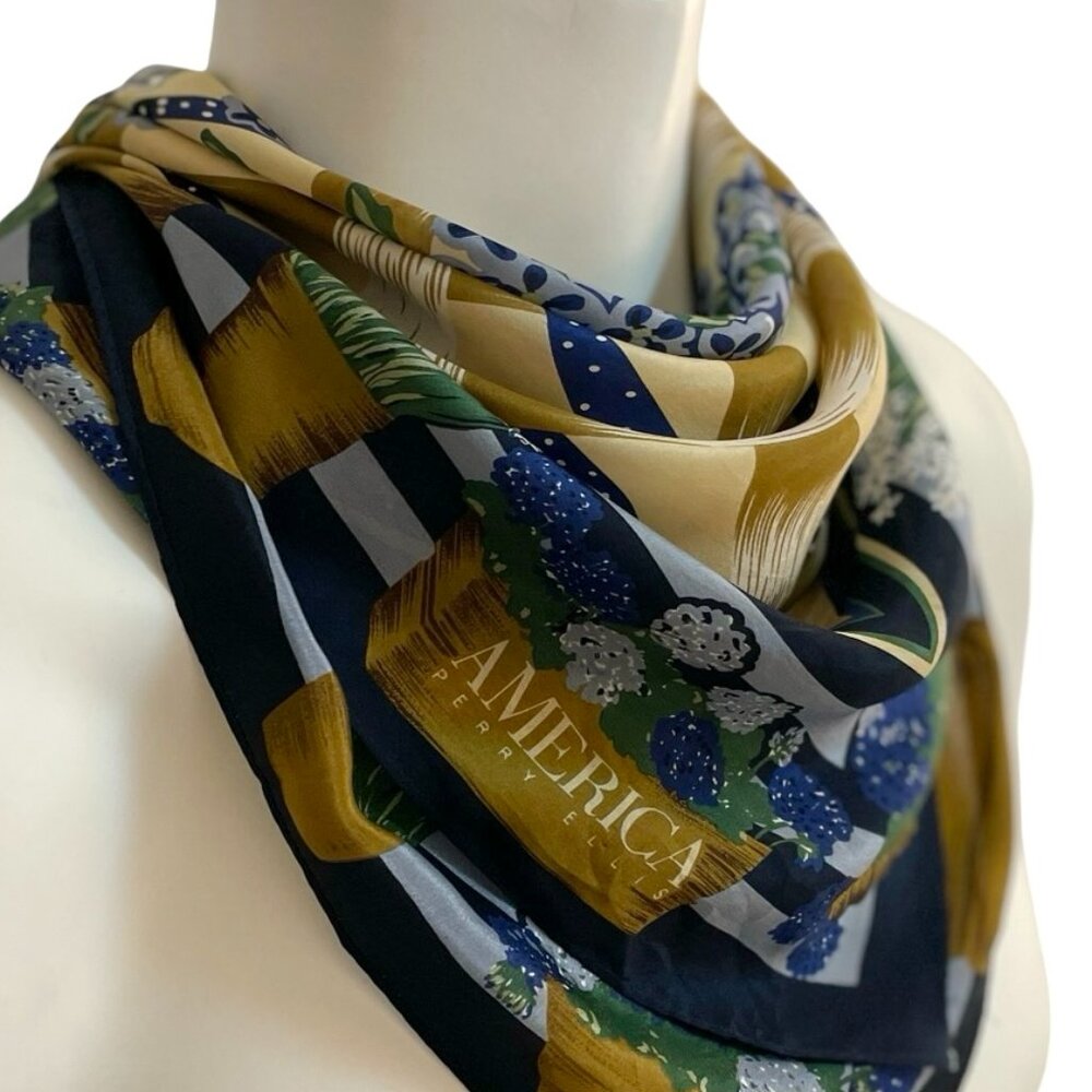 Perry Ellis AMERICA Vintage Silk Scarf Floral Basket Print 30" × 30" - Picture 3 of 9